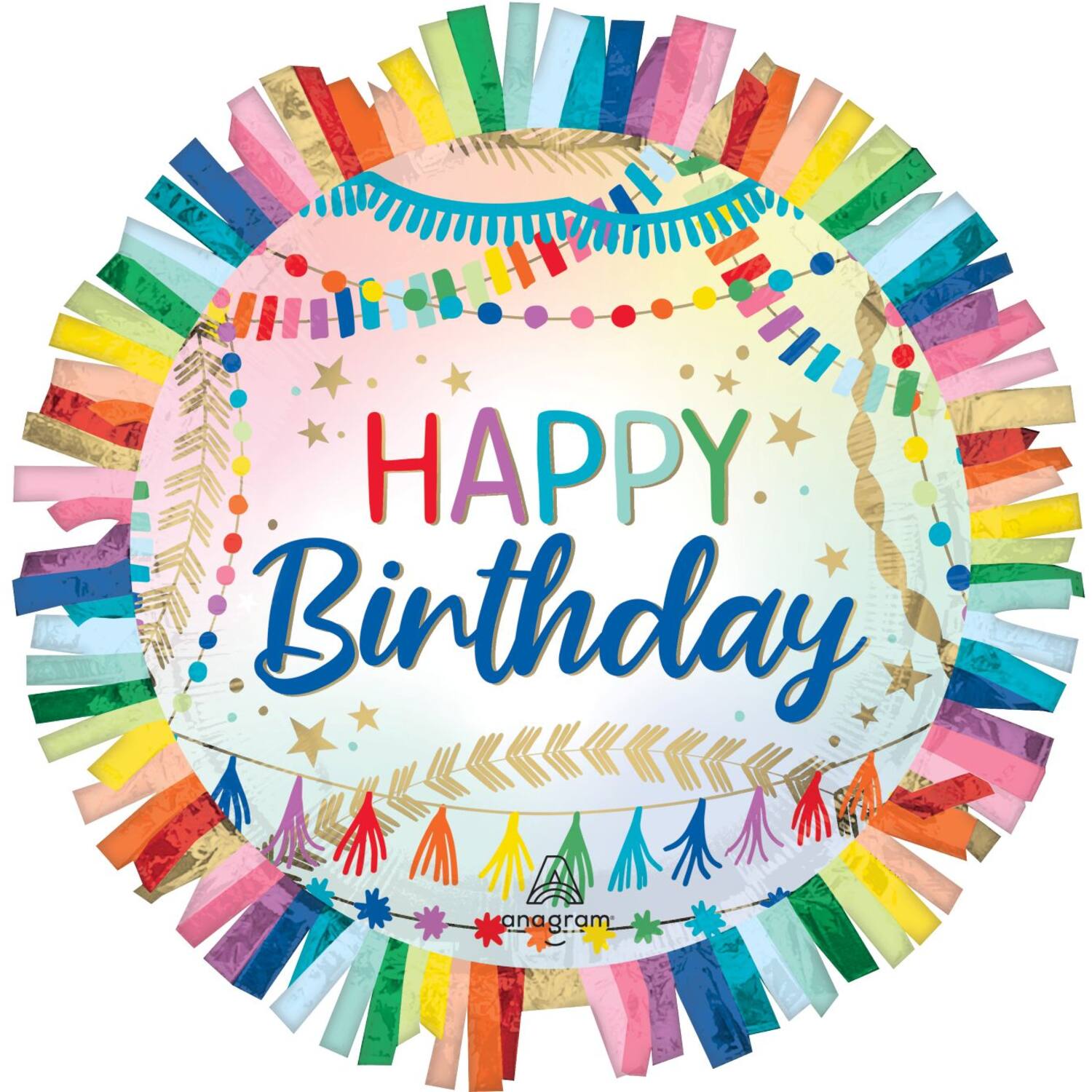 Foil Balloon - Shape - Streamers Fringe - "HAPPY Birthday"